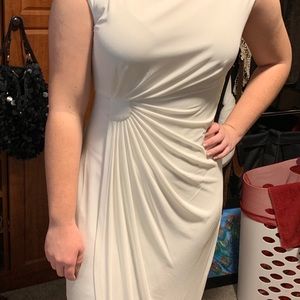 White wrap dress, ruched waistline